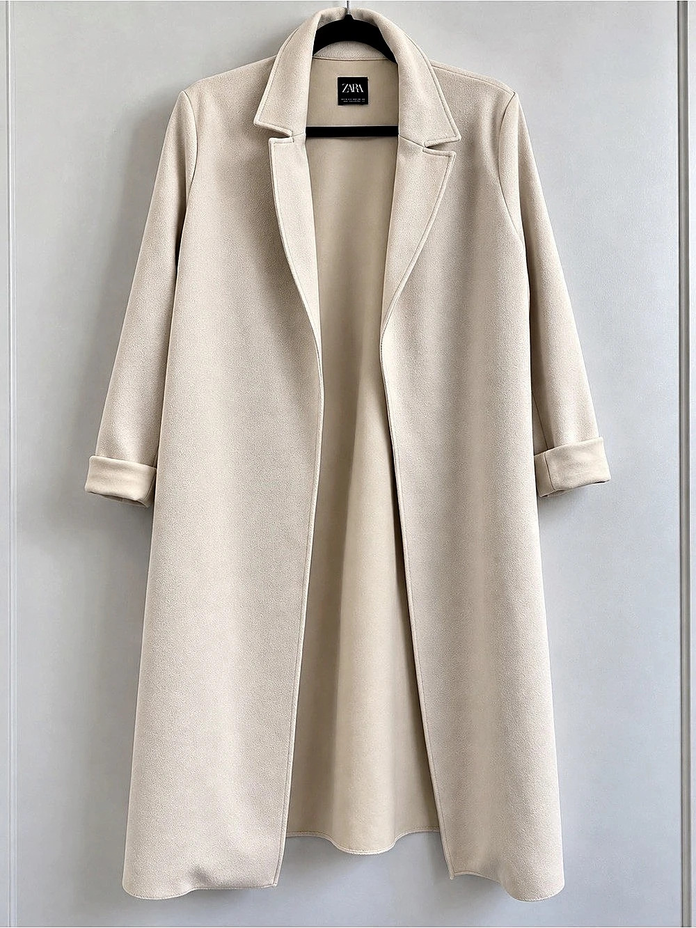 Zara Cream Longline Coatigan Open Front Jacket Size Small